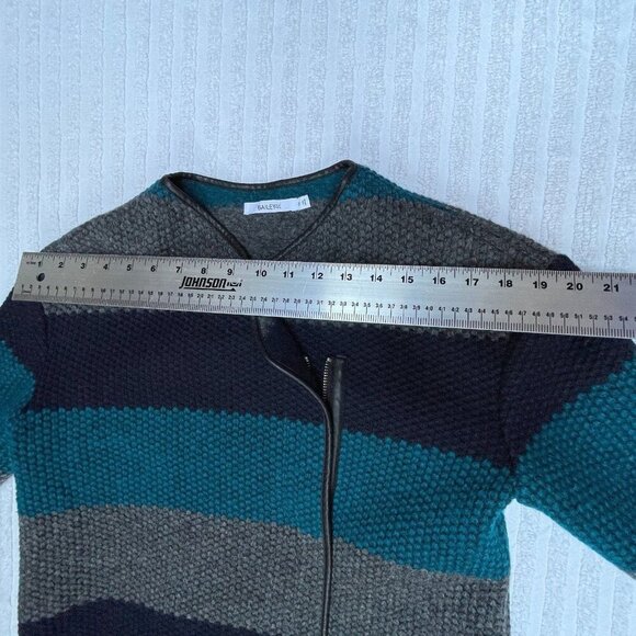 Bailey 44 Womens Textured Crop Jacket Medium Colorblock Faux Leather Trim Blue - Picture 8 of 9